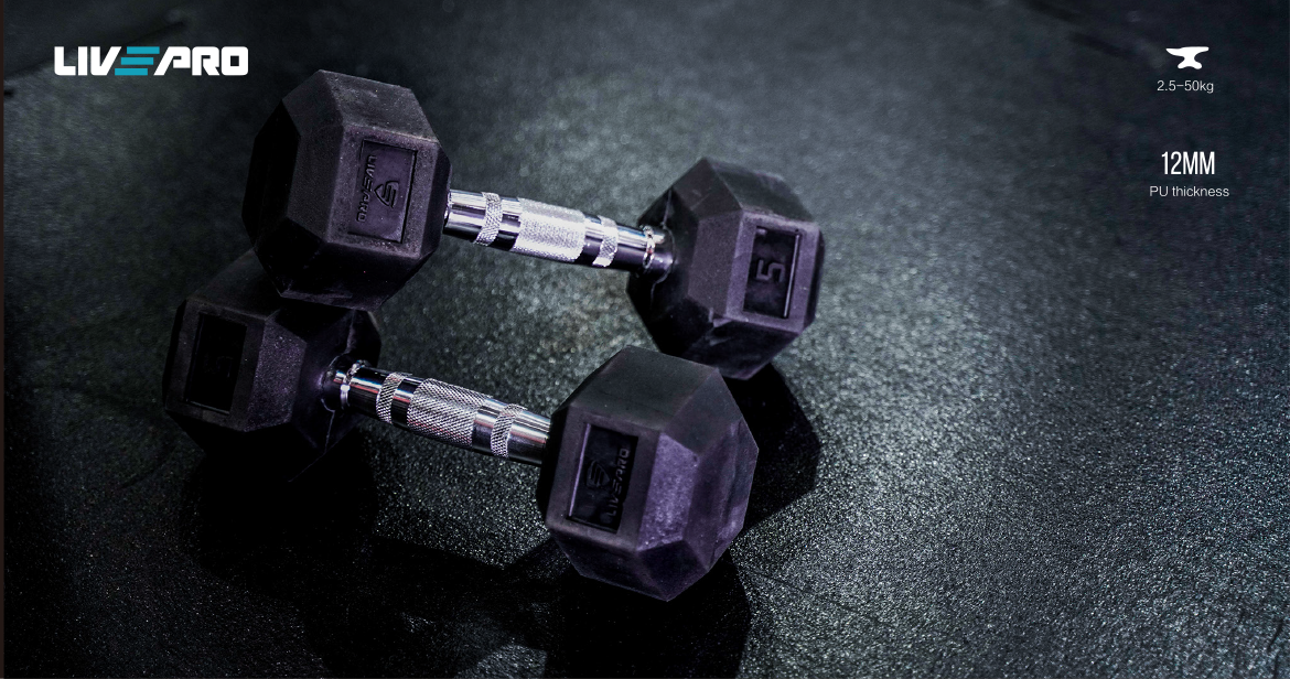 Rubber Hex Dumbbell 1-10kg 10 pairs with Tower - Devine Fitness Equipment